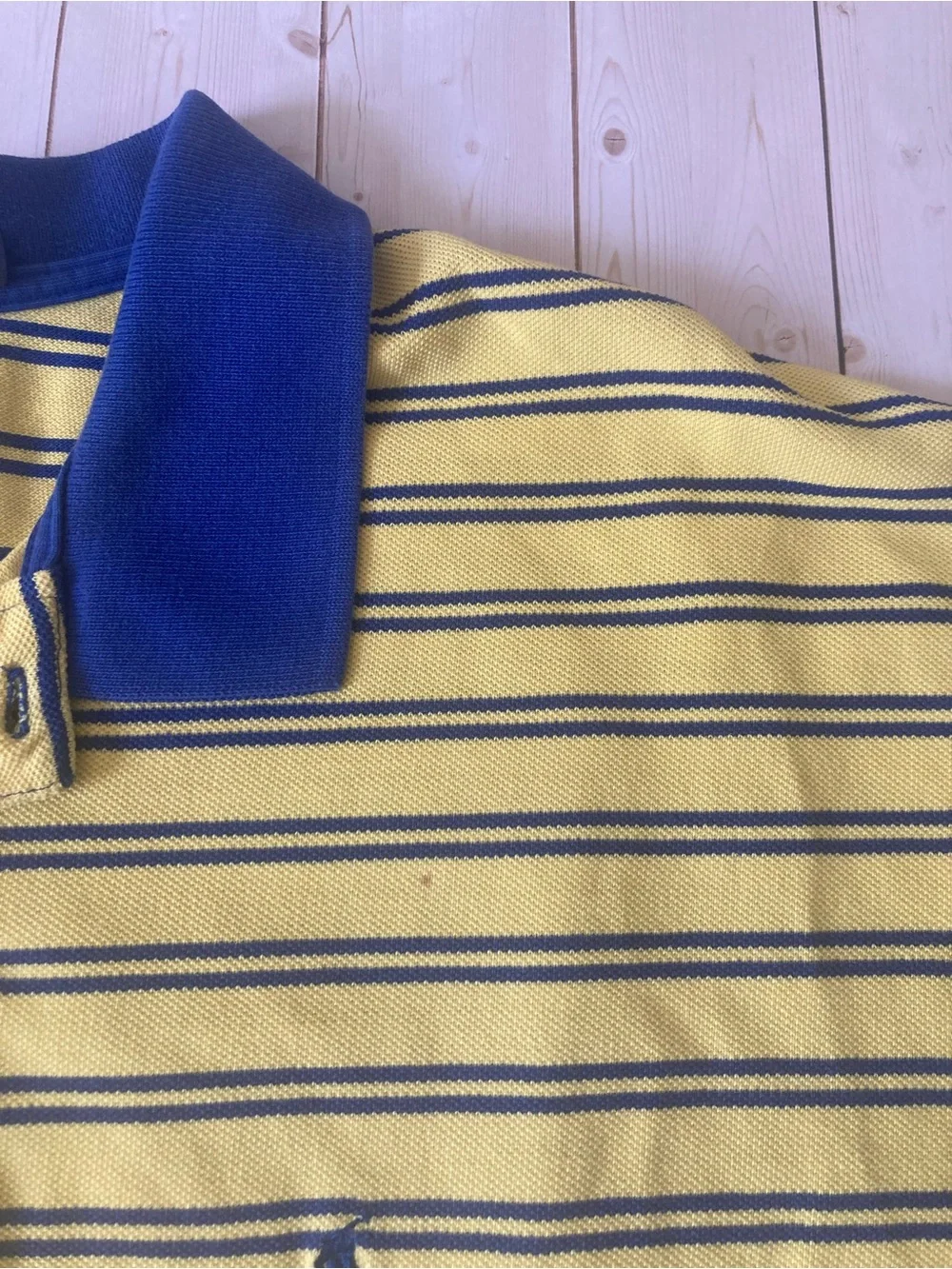 Polo Ralph Lauren Mens XXL Yellow Blue Stripe Polo Shirt Custom Fit Short Sleeve